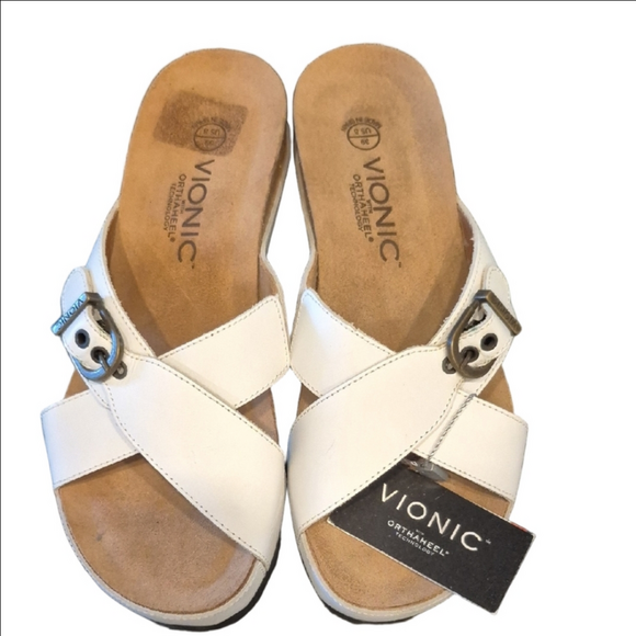 Vionic Shoes - Vionic Women's Danette White Slide Wedgewith Orthoheel Technology Sandals